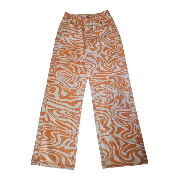 Shein Icon High Waisted Orange White Groovy Jeans Women's 6 US 3529 - Picture 2 of 8